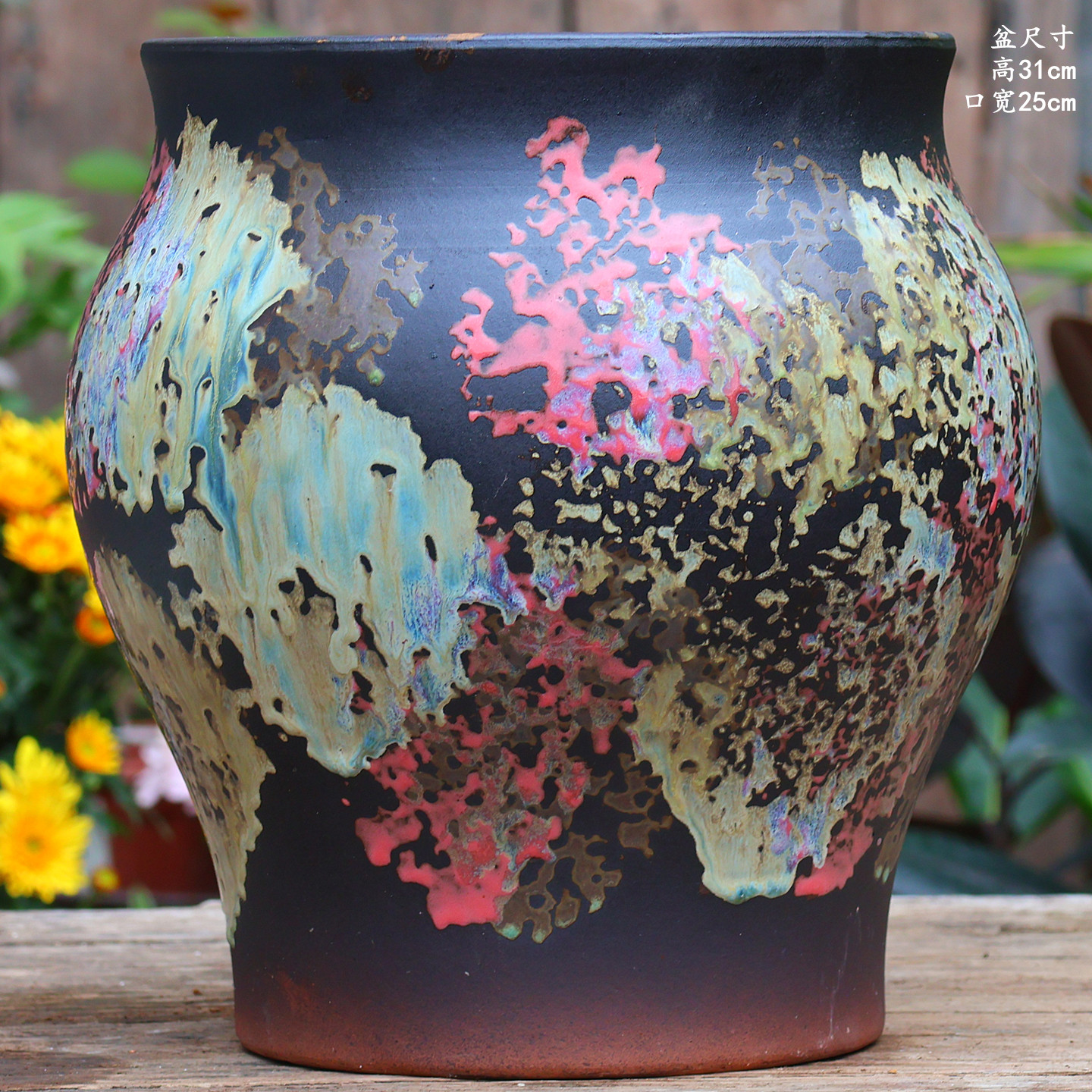 手绘粗陶花盆大口径陶罐陶瓷花盆