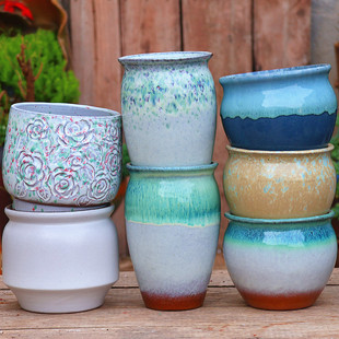 复古手工粗陶陶罐多肉花盆高筒盆大口透气紫砂月季绿萝老桩花卉盆