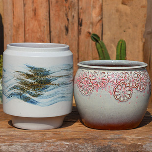 手工粗陶高大号多肉植物老桩花盆透气陶罐三角梅大口花卉陶瓷花盆