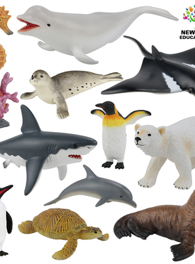 正版仿真极地海洋动物模型玩具白鲸鲨鱼章鱼海豚海龟实心儿童礼物