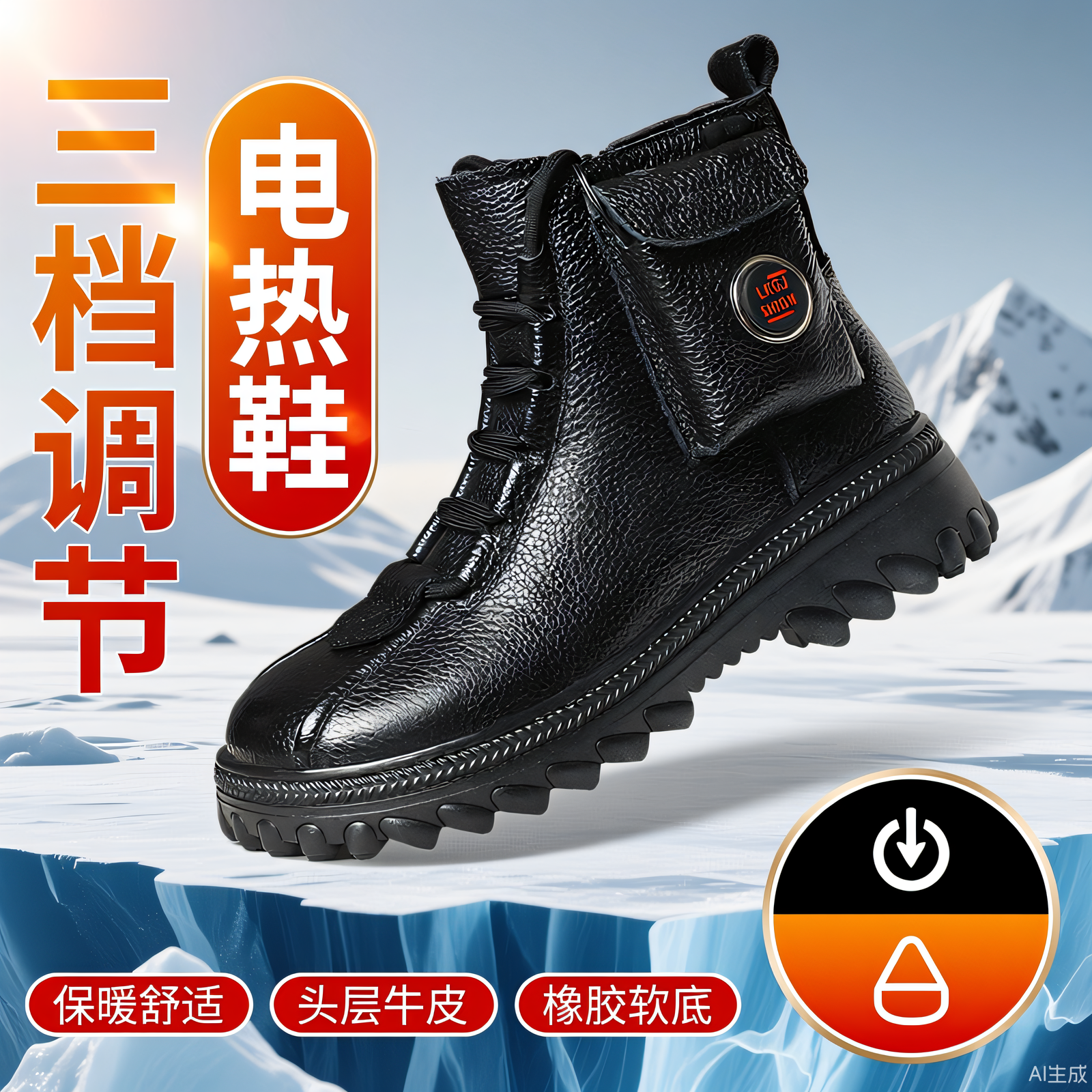 纯色冬季防滑休闲充电加热女鞋