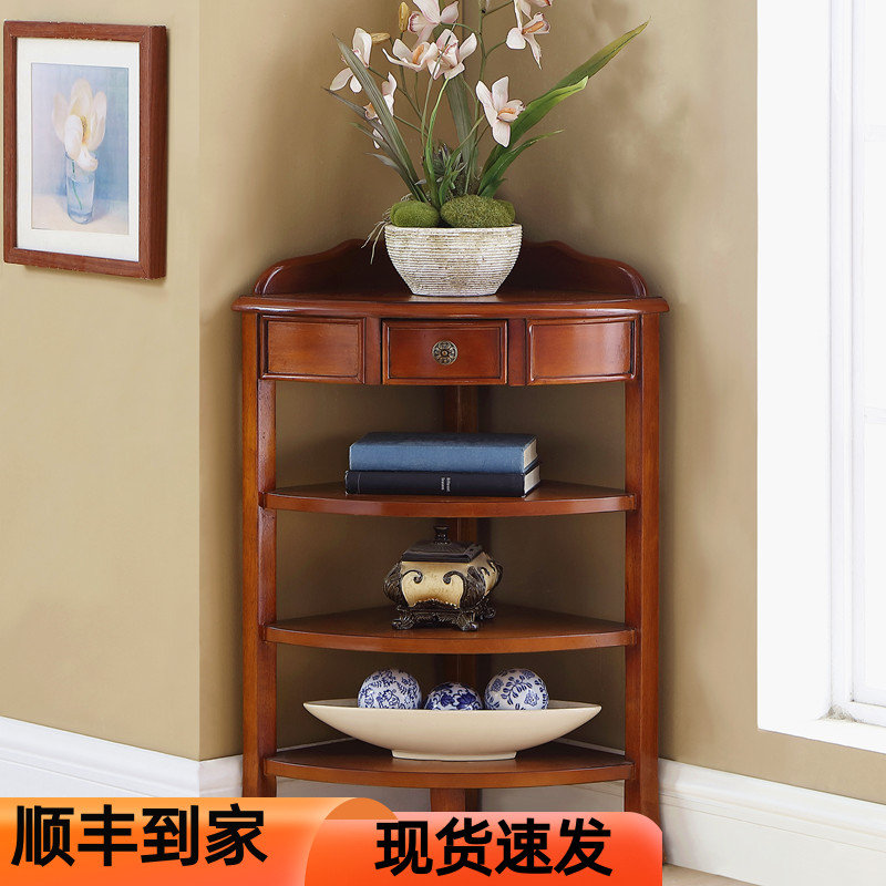 美式餐厅实木客厅转角柜墙角柜角落多层置物花架欧式小三角柜迷你