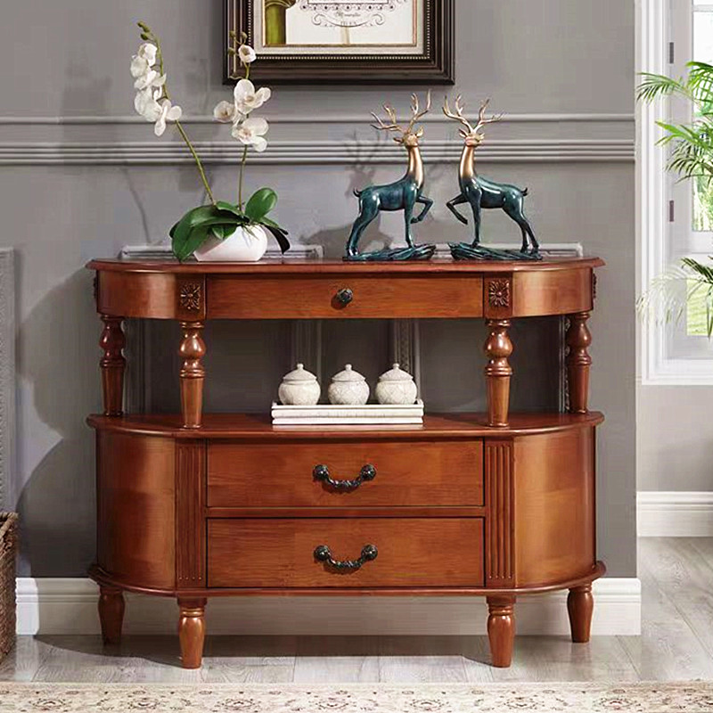 美式实木餐边柜过道柜储物桌靠墙置物台客厅茶水柜简约半圆玄关柜