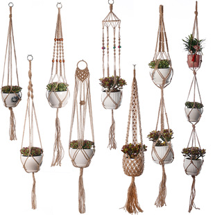 亚马逊园艺绿化花盆麻绳吊网花盆吊篮网兜悬挂吊篮编织细麻绳