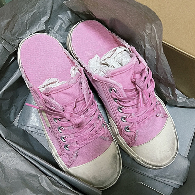 巴黎圆头系带做旧脏脏鞋帆布鞋女