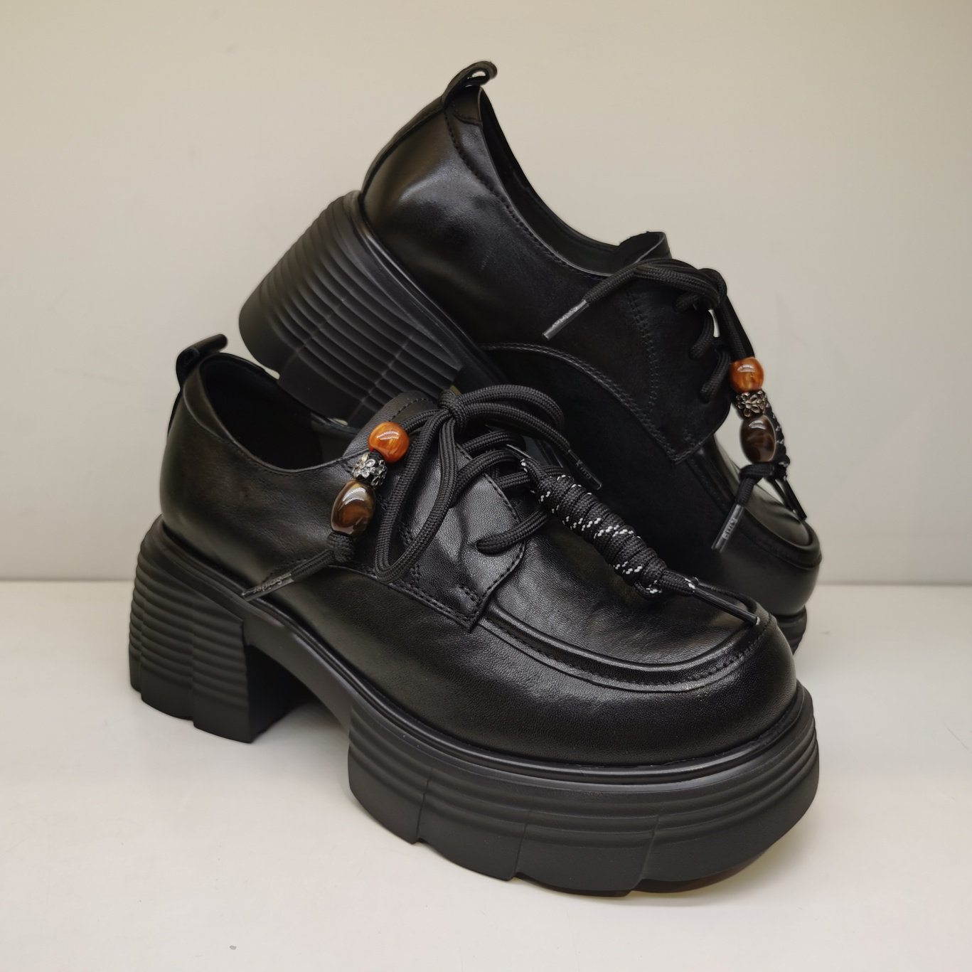 蜘蛛王厚底乐福鞋女2025春季新款真皮系带英伦风休闲单鞋厚底女鞋,女鞋,乐福鞋（豆豆鞋）,淘宝优惠券,粉丝福利购,淘宝优惠卷