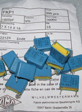 全新 WIMA威马 FKP1 1600V 500V 1800PF 1800P 182J 蓝色薄膜电容