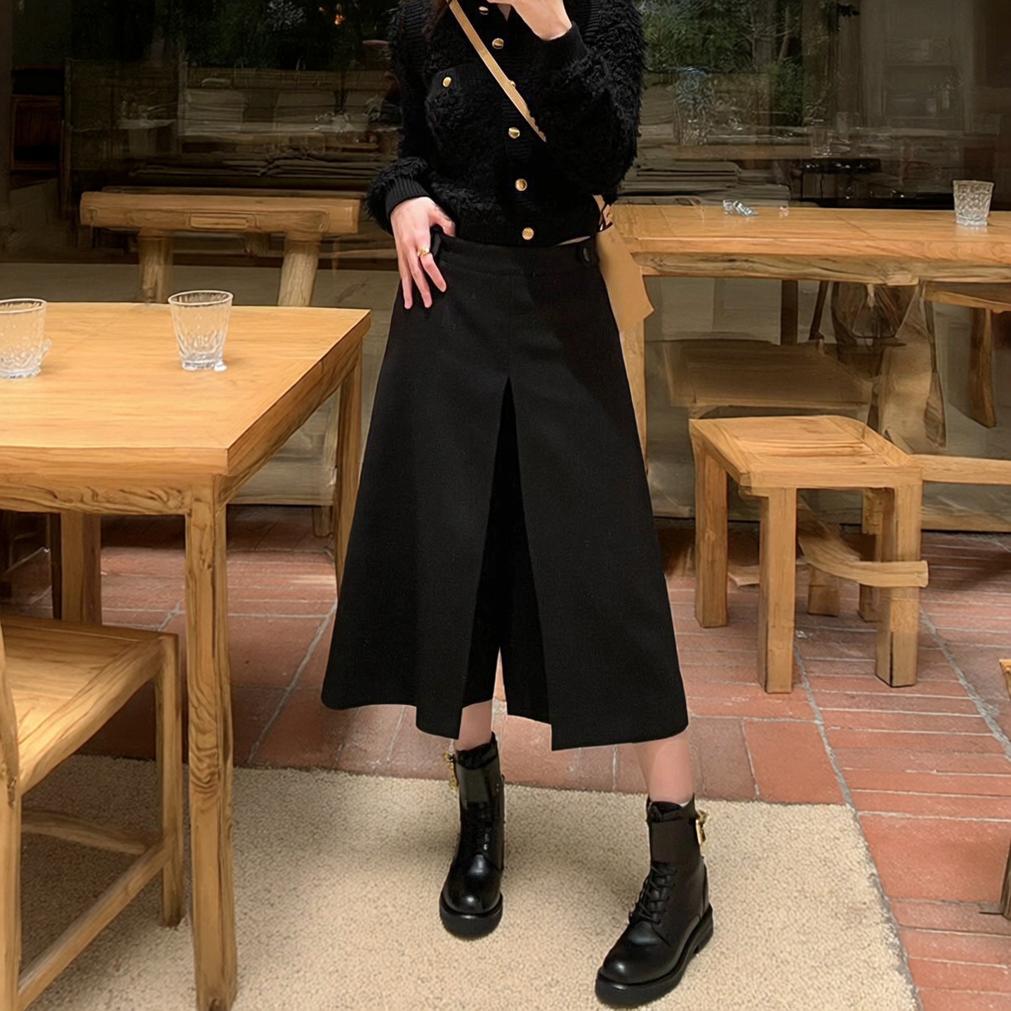 R*A【现货】A型立褶7分阔腿裤