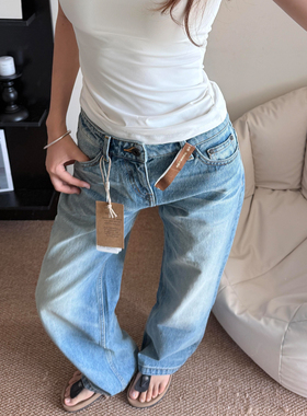 【现货】060M&060L中高腰低腰复古重度洗水纯棉直筒牛仔长裤女潮