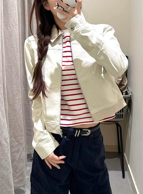 【现货】翻领工装洗水夹克外套复古做旧短款百搭新疆棉拉链上衣女