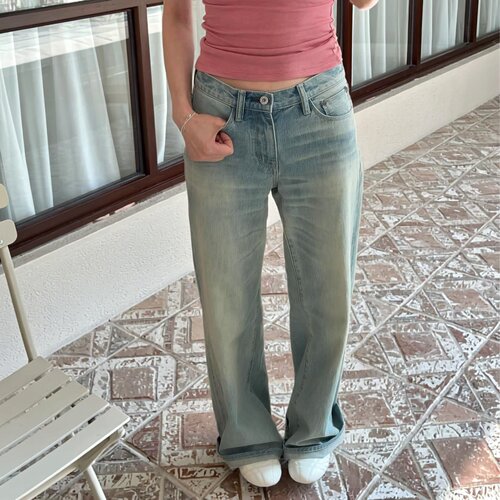 a*t同款005L低腰直筒复古牛仔裤