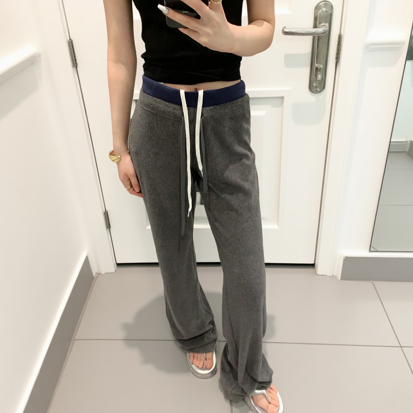 ECHO【现货】双腰抽绳直筒休闲裤