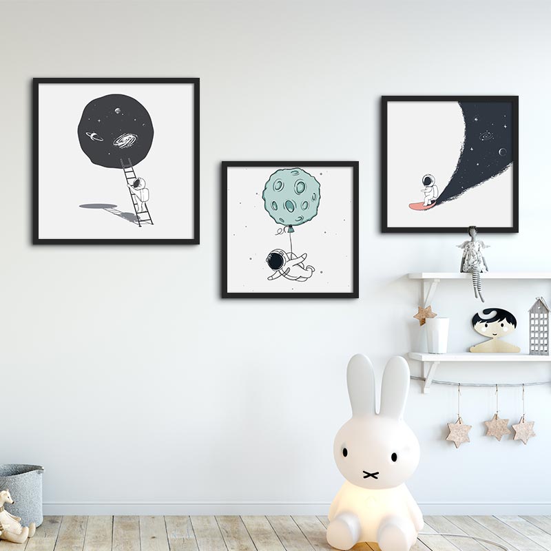 现代简约儿童房装饰画小尺寸墙面画卧室床头挂画太空