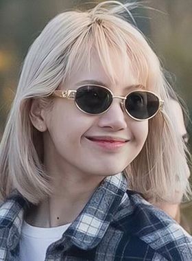 Lisa同款椭圆金属框猫眼墨镜女