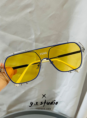 陈伟霆同款feng字连体太阳镜男黑色方形大框圆脸显瘦墨镜女复古潮