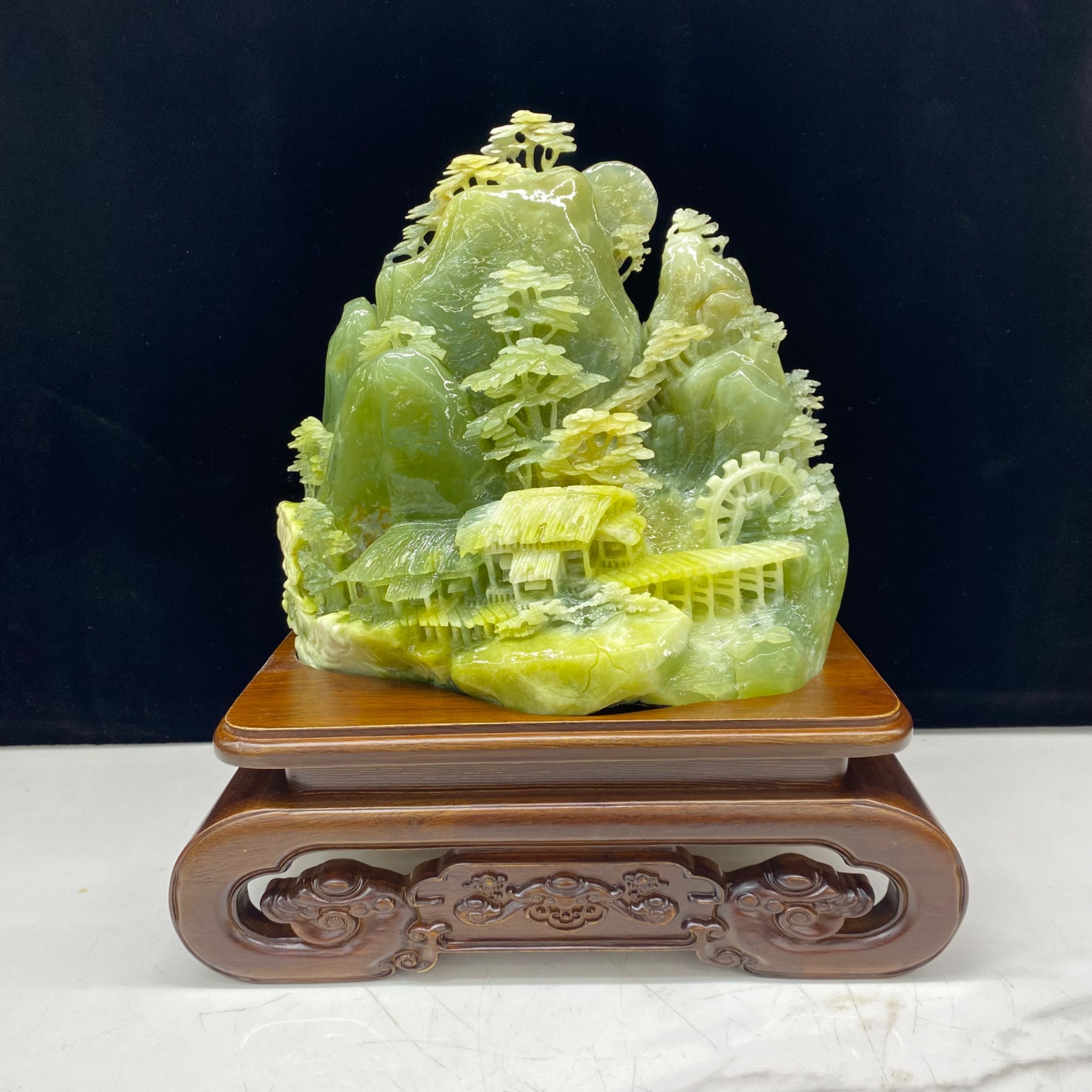 岫玉山水摆件步步高升天然精品实木底座内有多款厂直销1280元包邮