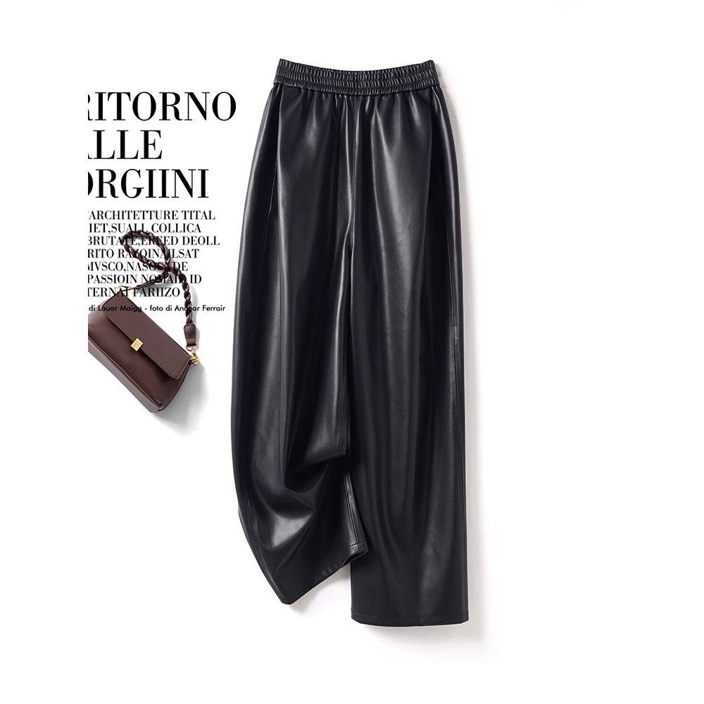 海宁真皮秋冬加绒皮裤女长裤松紧腰显瘦百搭阔腿长裤百搭显瘦长裤,女装/女士精品,休闲裤,淘宝优惠券,粉丝福利购,淘宝优惠卷