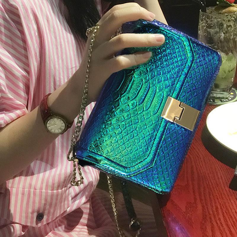 The first layer cowhide laser Symphony Gradient color chain Square bag 2018 new pattern Inclined shoulder bag Korean Edition Mini Female bagin the Leather/Lady bags/Men's bag, Ms. bags  category - from Buy2taobao.com to provide professional Taobao agent buy service