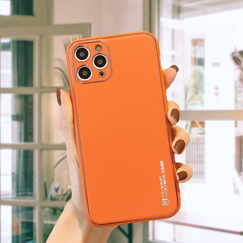 适用iPhone 11商务皮质手机壳 新款全包苹果12防摔MATE40电镀皮壳