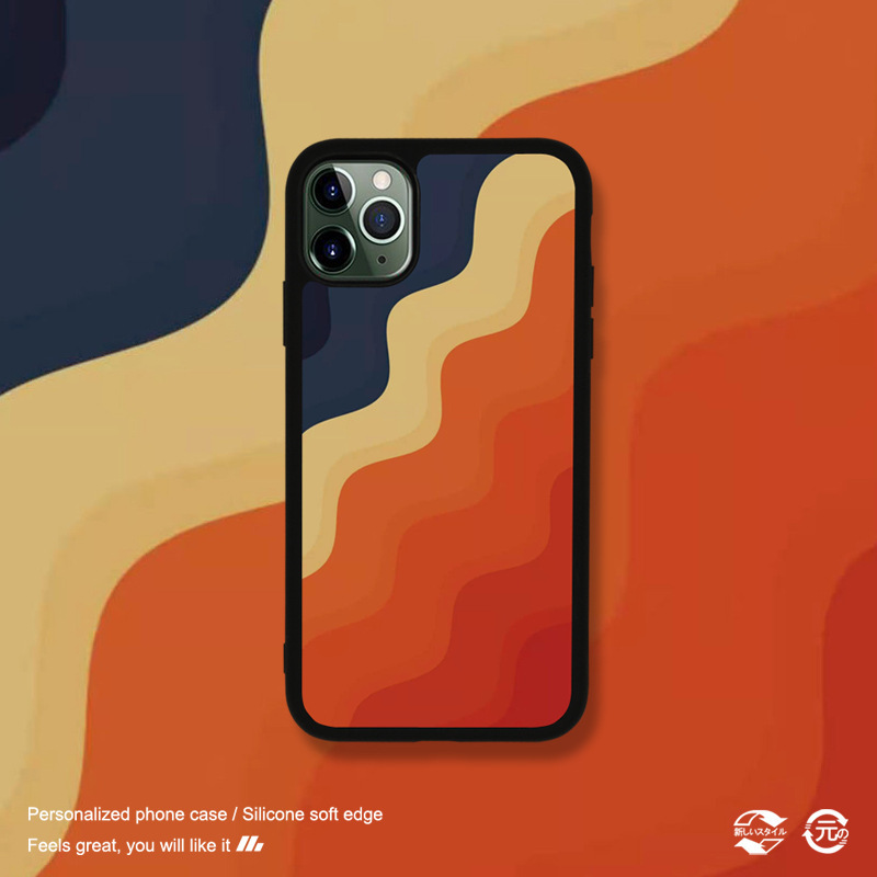 适用iphone12mini苹果8XSR11ProMax趣味落彩色波浪边全包手机壳套