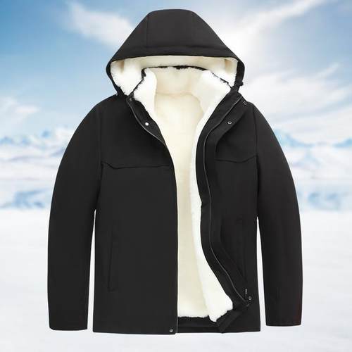 羊皮毛袄男皮毛一体中老年可拆卸真皮连帽上衣羊毛内胆加厚防寒棉