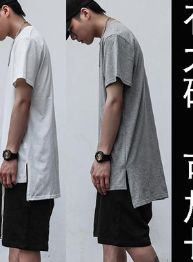 上新个性潮款前短后长短袖T男款