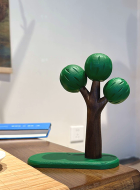 夏日荫凉木雕树小摆件可爱办公室家居书房桌面摆放解压装饰品