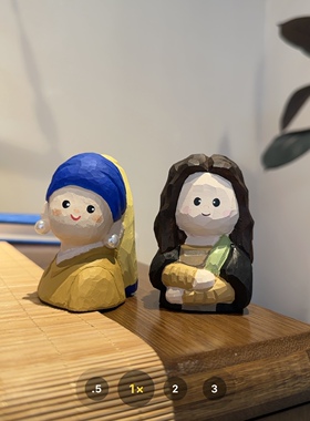 戴珍珠耳环的少女 手工木雕小摆件世界名画艺术文创桌面装饰品