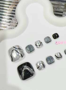 【DW轻奢Nail】黑银脚.脚趾甲.显脚白高级小众穿戴甲美甲假指甲