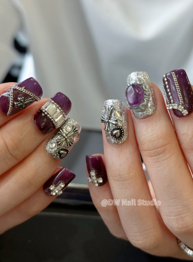 【DW轻奢Nail】卡莎 重金属紫色猫眼玻璃珠满钻穿戴甲朋克风甲片