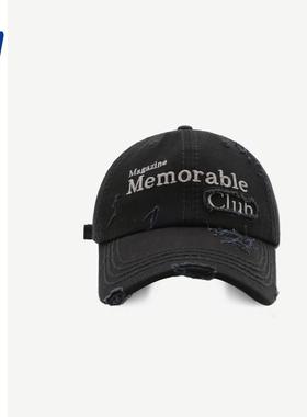 美式复古红色棒球帽女大头围显脸小韩版百搭深顶宽帽檐鸭舌帽子潮