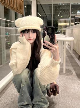 范吸吸同款慵懒马海可爱保暖毛线帽子手工软糯粗棒钩针小熊耳朵帽