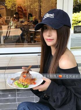 美式复古字母刺绣棒球帽子女四季可戴大头围显脸小学生情侣鸭舌帽