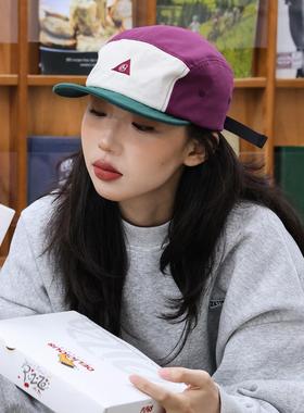 新款日系拼接撞色软帽檐五片帽女软顶鸭舌帽男潮牌拼色营地棒球帽