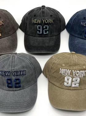 纯棉NEW YORK棒球帽水洗绣花大字母棒球帽外贸欧美水洗鸭舌帽
