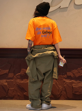 Gecko日系复古连体衣大口袋连体牛仔工装裤抽绳阿美咔叽潮牌宽松