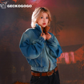 羊羔绒外套男女同款 GECKOGOGO美式 重工水洗牛仔夹克短款