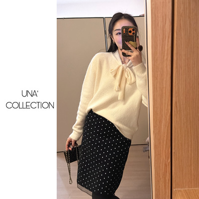 兔毛羊毛针织衫温柔系带蝴