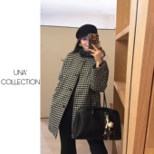 圆领英伦黑白格夹90绒毛呢外套JM3049 经典 吉满 自制款