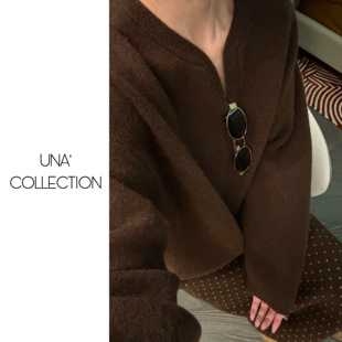 羊毛蜜熊剪刀领宽松慵懒毛衣 加厚版 波点半身裙JM3001 吉满