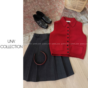 【吉满】艺术系淡人/韩代简约百搭单排扣波浪边加厚针织马甲JM304