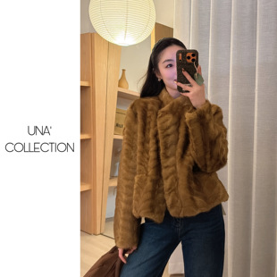 吉满2025秋冬新款爆款环保皮毛一体立领保暖金叶貂毛毛外套女短款