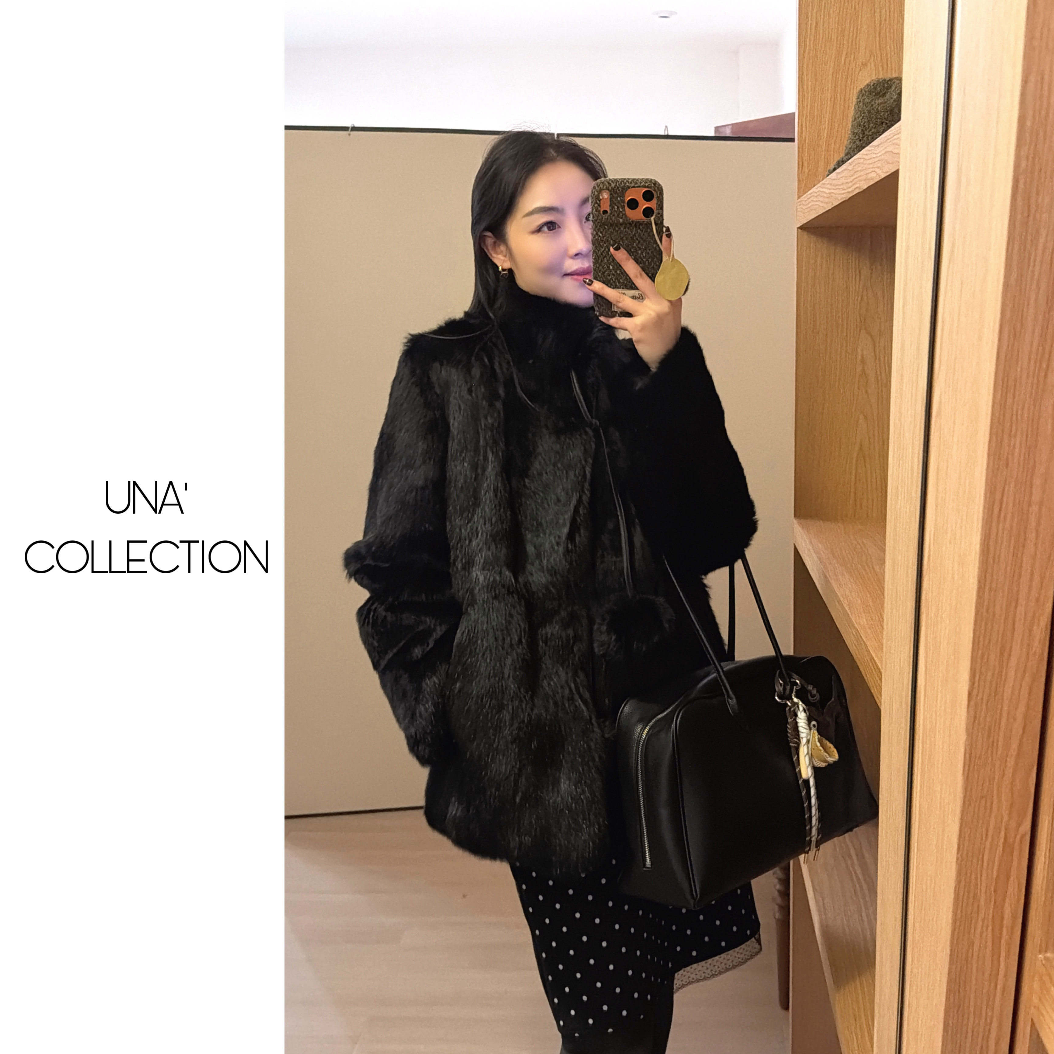 【吉满】自制款加厚100兔毛黑色毛球立领外套JM3036