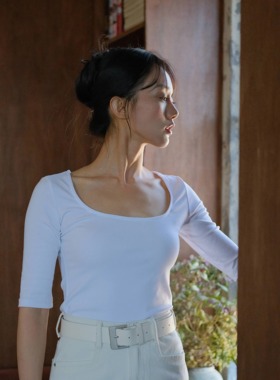 LOOP ME 胶囊衣橱 白色U领两穿中袖上衣长期主义优雅百搭