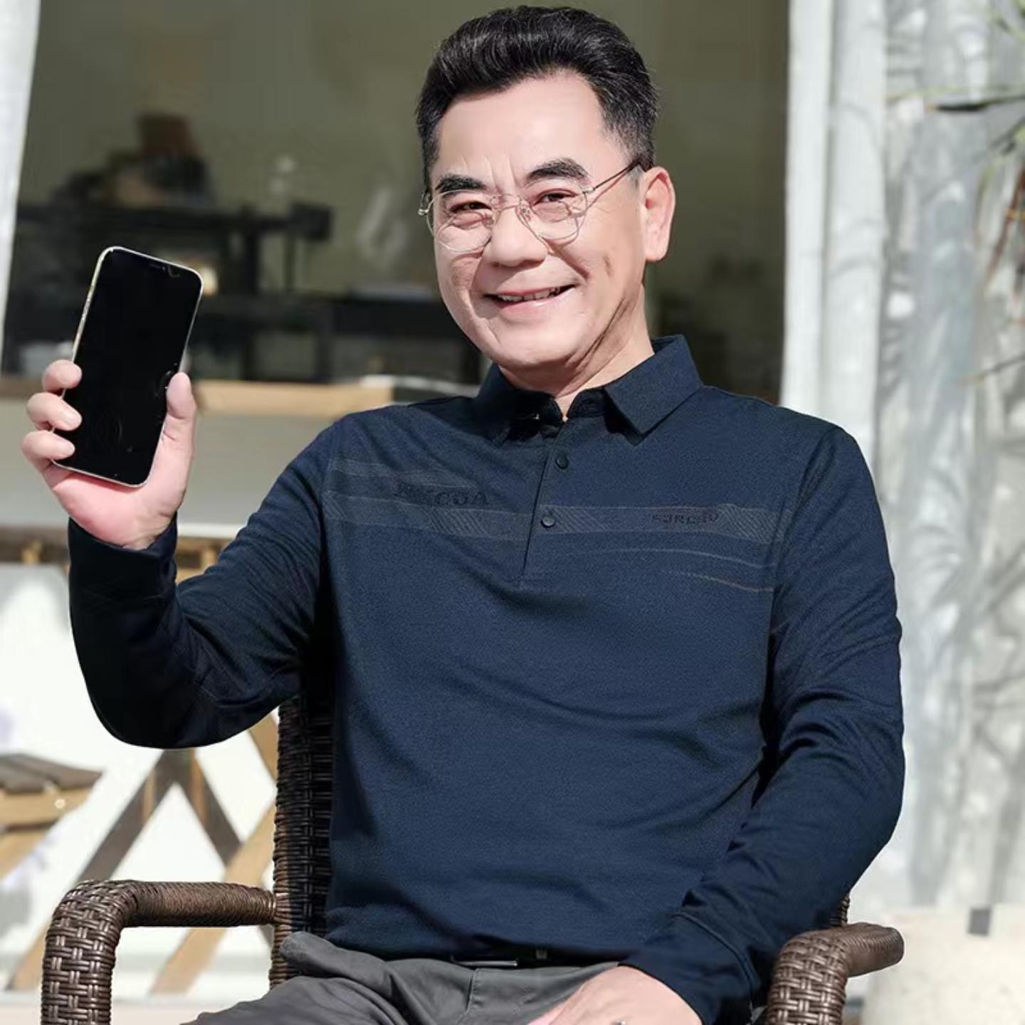 男士t恤衫中老年春秋薄款打底爸爸装长袖T恤中年男士POLO衫上新款