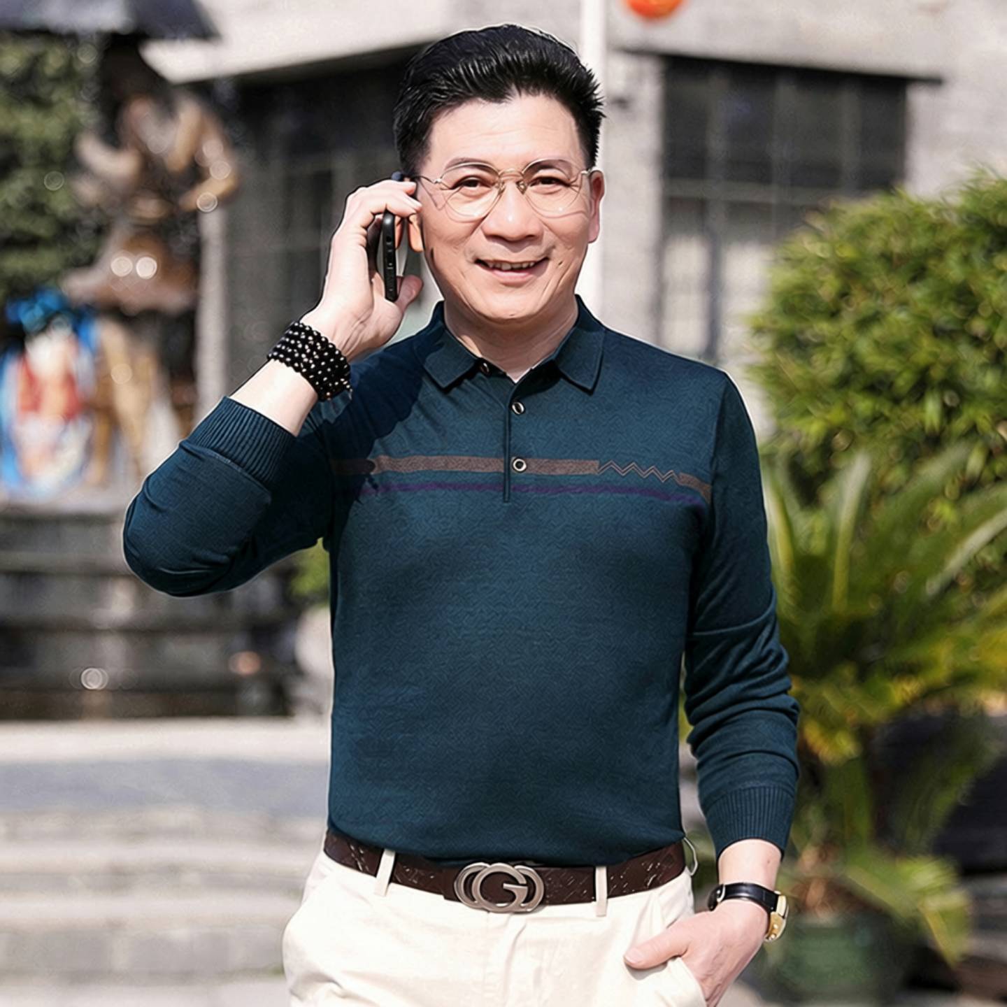 秋季中老年爸爸毛衣翻领男士长袖