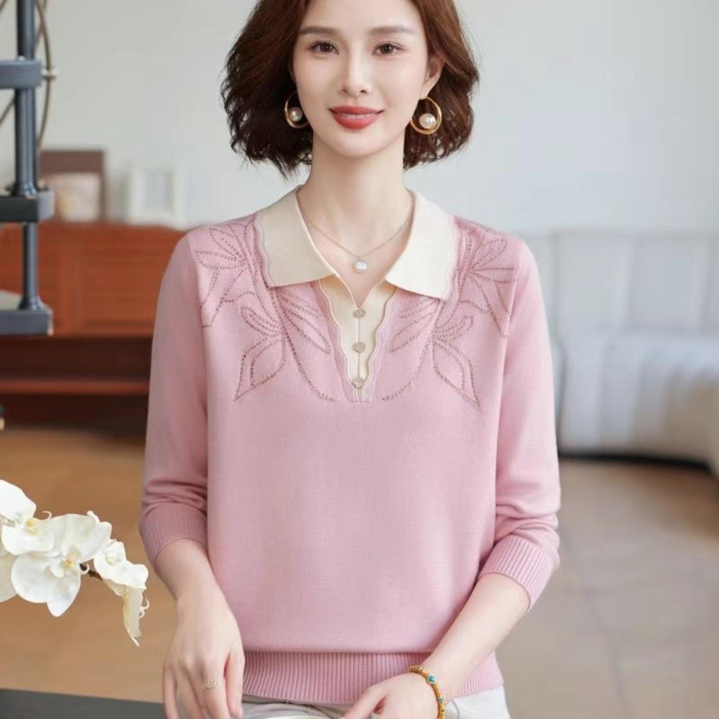 妈妈毛衣女士圆领长袖打底衫针织