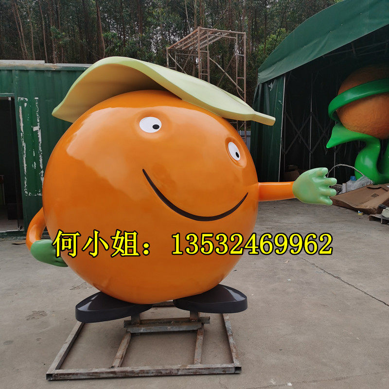 户外IP形象水果卡通橙子公仔雕塑玻璃钢桔子人物造型蜜柚梨子雕像