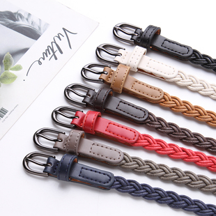 带打结 饰牛仔裤 编织细腰带文艺复古百搭衬衫 配裙子毛衣小皮带装