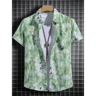 港风复古夏威夷短袖vintage花衬衫男海南三亚旅游情侣沙滩服衬衣